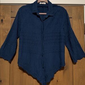 Solitaire heavily Embroidered Blouse Top Womens M Bohemian Floral Assymetric